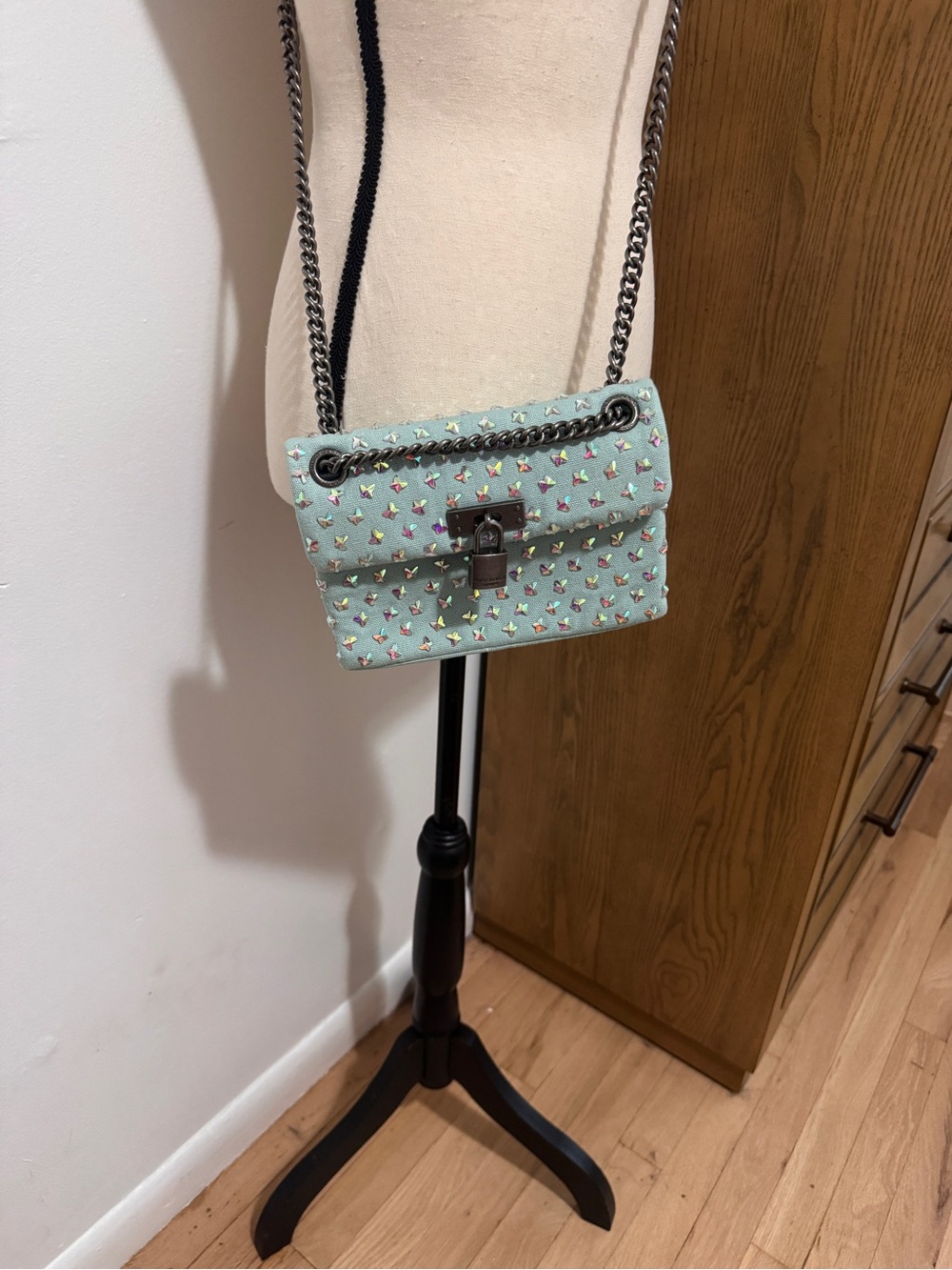 Mint Studded Chain Shoulder Bag